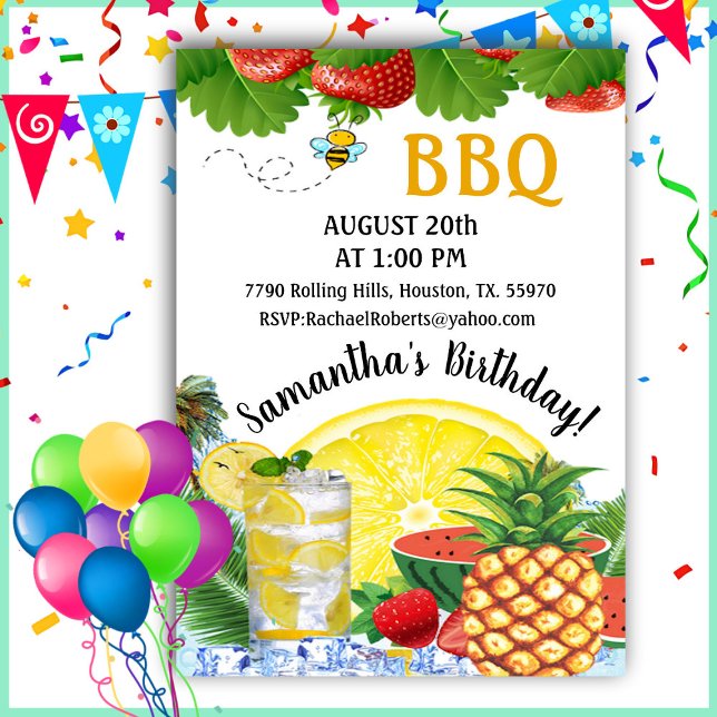 Summer Pineapple Barbecue Birthday  Invitation (Creator Uploaded)