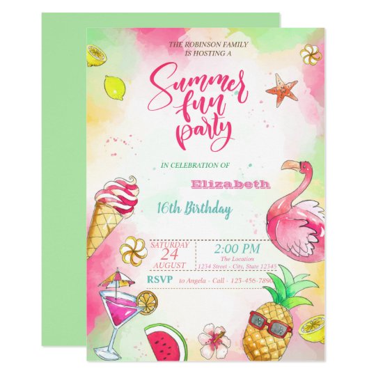 Summer, Pineapple, Flamingo Birthday Party Invitation