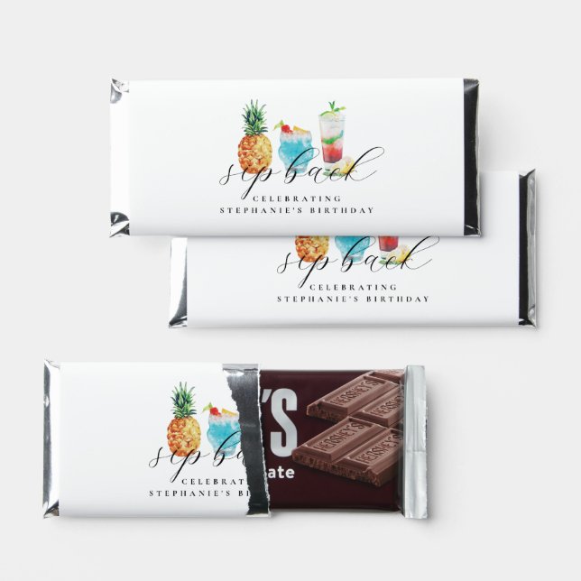 Summer Pineapple Fruit Cocktails Birthday Party Hershey Bar Favors (Front)