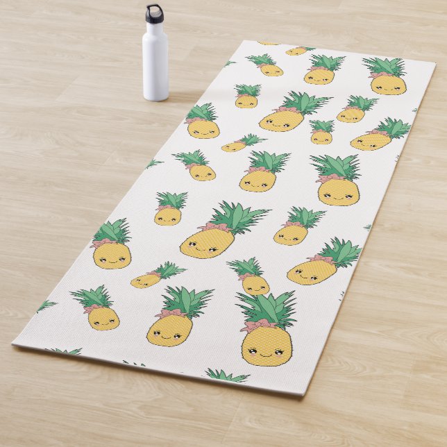 Summer Pineapple Fruit Kawaii Cute Face Yoga Mat (In Situ)