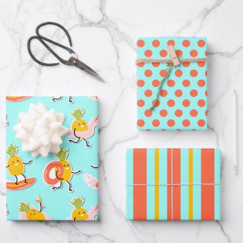 Summer Pineapple Fun Wrapping Paper Set of 3