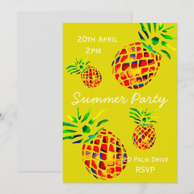 Summer pineapple picnic tropical party celebration invitation (Front/Back)