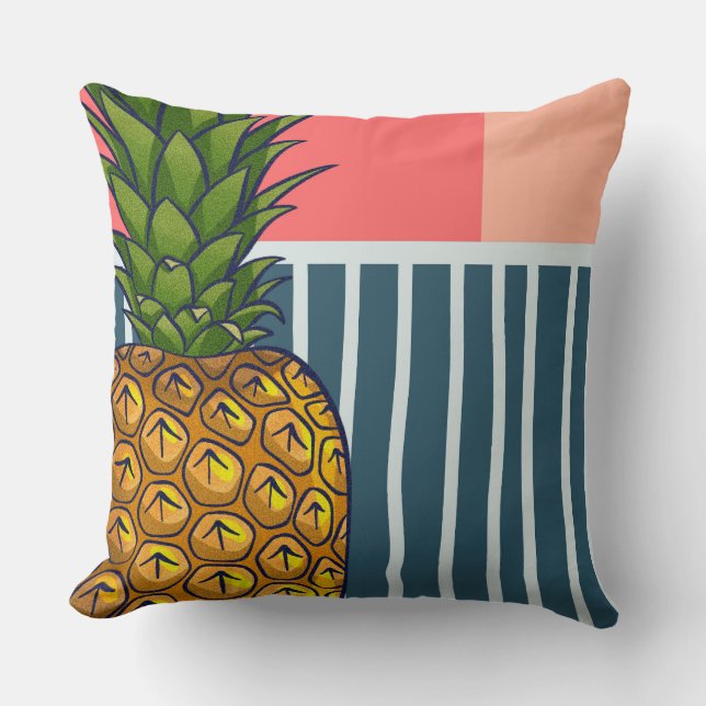 Summer pineapple, retro pink blue  throw pillow (Front)