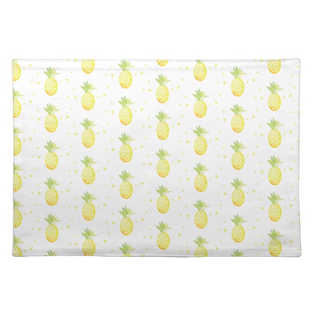 Summer Pineapple Sweet Tropical Watercolor Pattern Cloth Placemat (Front)