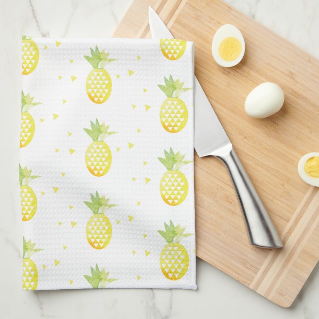 Summer Pineapple Sweet Tropical Watercolor Pattern Kitchen Towel (Quarter Fold)