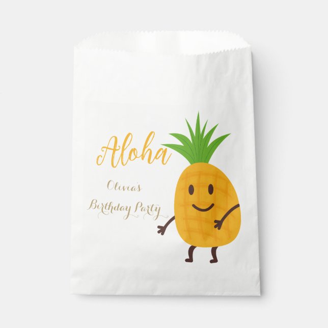 Summer Pineapple Tropical Aloha Birthday Party Favor Bag (Front)