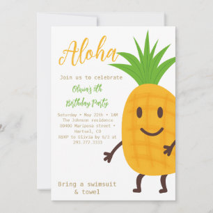 Summer Pineapple Tropical Aloha Birthday Party  Invitation