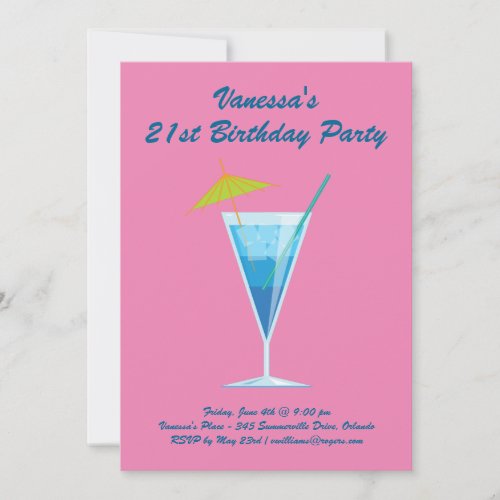 Summer Pink 21st Birthday Party Invitation