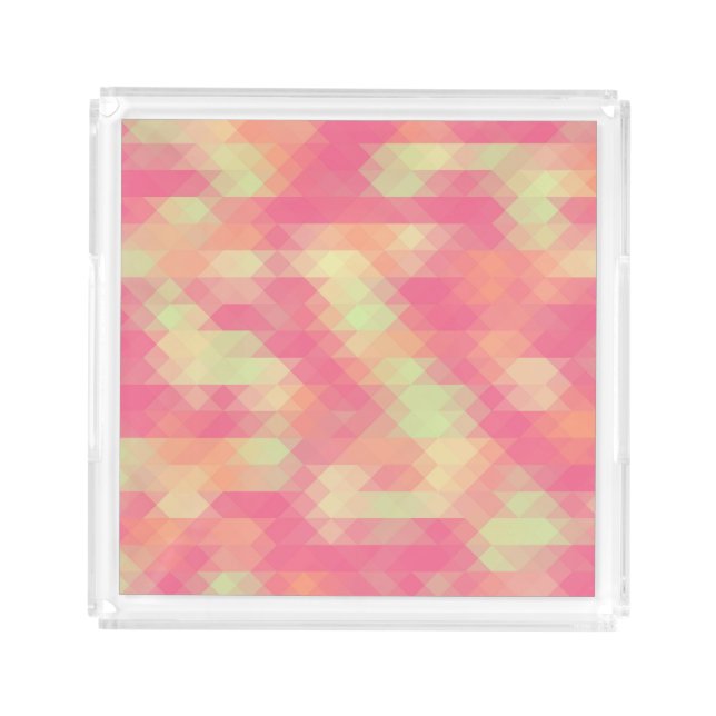Summer Pink And Green Triangle Mosaic Acrylic Tray (Front)