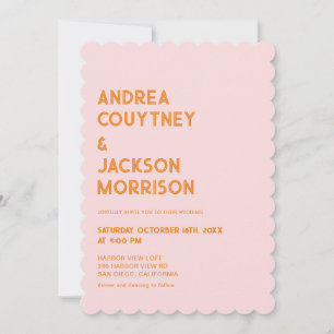 Summer Pink and Orange Retro Wedding Invitation