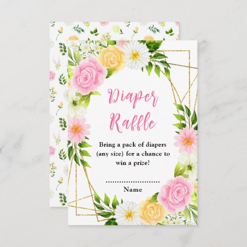 Summer Pink and Yellow Floral Baby Diaper Raffle Enclosure Card