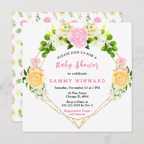 Summer Pink and Yellow Floral Baby Shower Invitation
