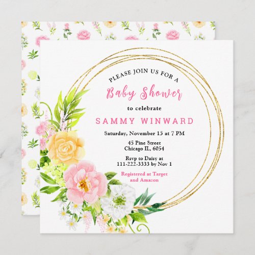 Summer Pink and Yellow Floral Baby Shower Invitation