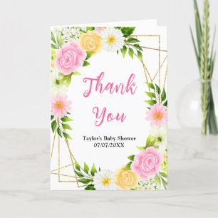 Summer Pink and Yellow Floral Baby Shower Thank You Card