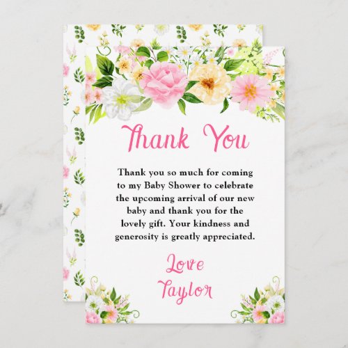 Summer Pink and Yellow Floral Baby Shower Thank You Card