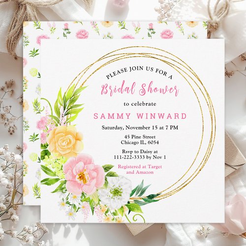 Summer Pink and Yellow Floral Bridal Shower Invitation