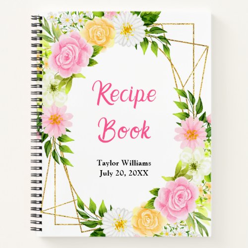 Summer Pink and Yellow Floral Recipe Book