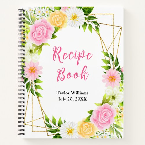 Summer Pink and Yellow Floral Recipe Book