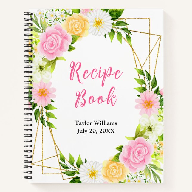Summer Pink and Yellow Floral Recipe Book (Front)