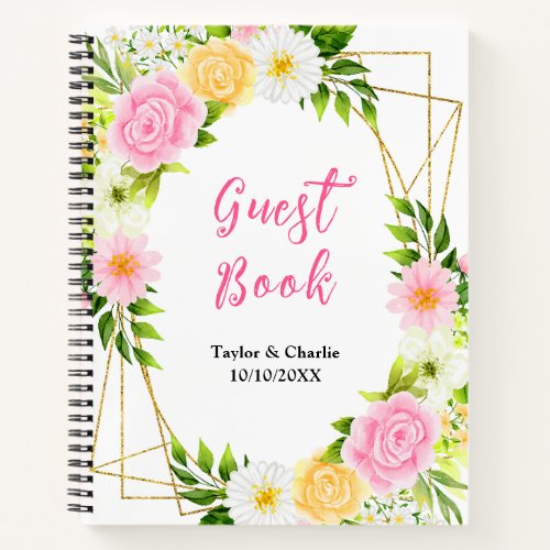 Summer Pink and Yellow Floral Wedding Guest Book