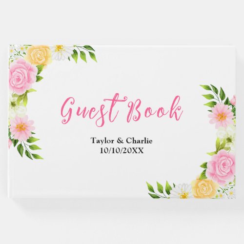 Summer Pink and Yellow Floral Wedding Guest Book