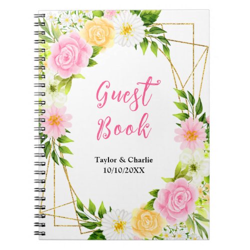 Summer Pink and Yellow Floral Wedding Guest Book