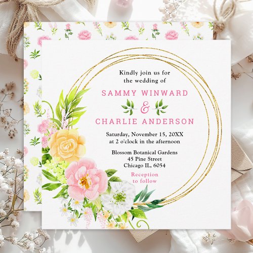 Summer Pink and Yellow Floral Wedding Invitation