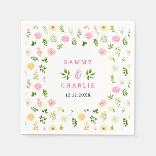 Summer Pink and Yellow Floral Wedding Napkins