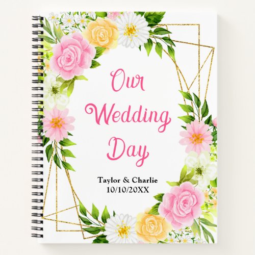 Summer Pink and Yellow Floral Wedding Planner Notebook