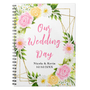 Summer Pink and Yellow Floral Wedding Planner Notebook