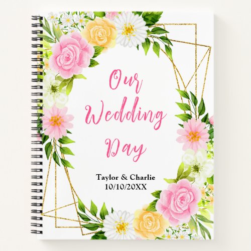 Summer Pink and Yellow Floral Wedding Planner Notebook