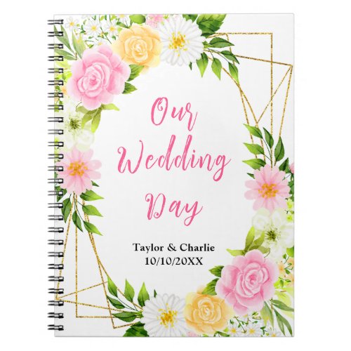 Summer Pink and Yellow Floral Wedding Planner Notebook