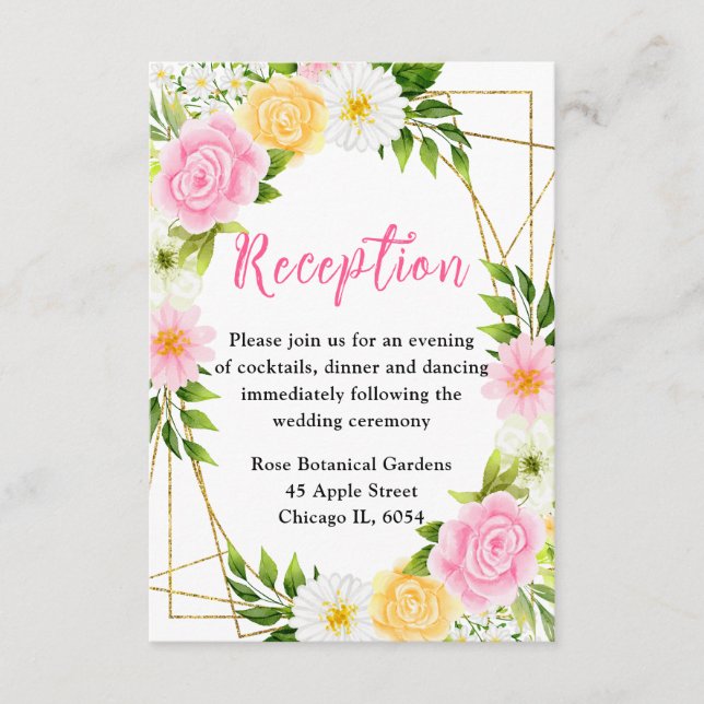 Summer Pink and Yellow Flowers and Foliage Enclosure Card (Front)