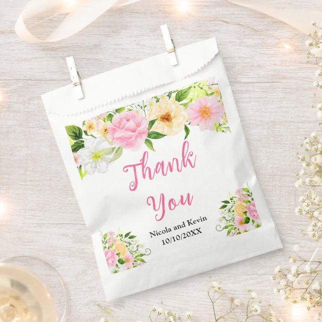 Summer Pink and Yellow Flowers and Foliage Favor Bag (Clipped)