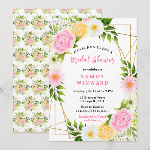 Summer Pink and Yellow Flowers and Foliage Invitation