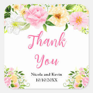 Summer Pink and Yellow Flowers and Foliage Square Sticker