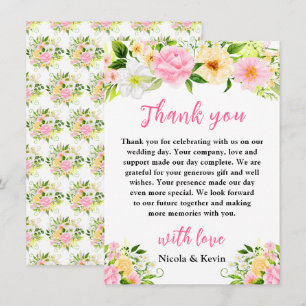 Summer Pink and Yellow Flowers and Foliage Thank You Card