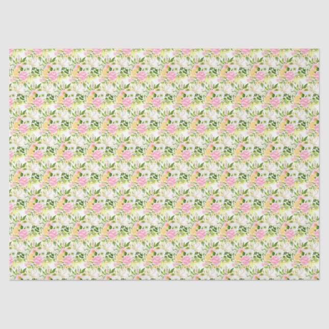 Summer Pink and Yellow Flowers and Foliage Tissue Paper (Front)