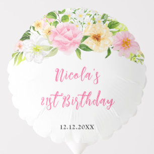 Summer Pink and Yellow Flowers Birthday Balloon