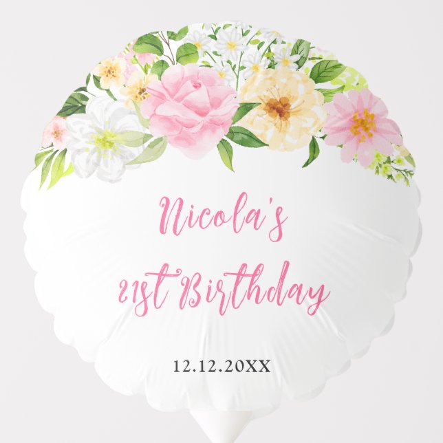 Summer Pink and Yellow Flowers Birthday Balloon (Front)