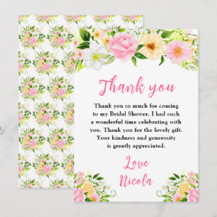 Summer Pink and Yellow Flowers Bridal Shower Thank You Card