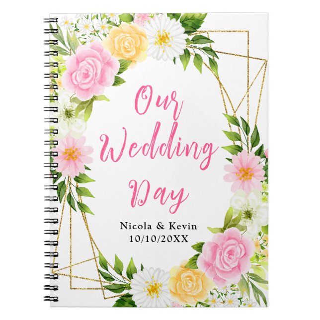 Summer Pink and Yellow Flowers Wedding Planner Notebook (Front)
