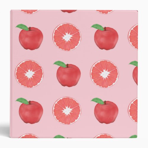 Summer Pink Apples and Grapefruits Pattern 3 Ring Binder
