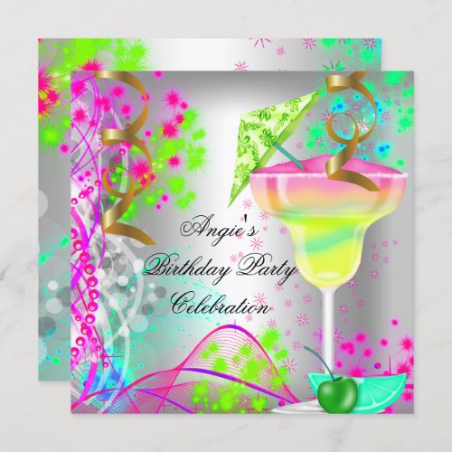 Summer Pink Birthday Party Colorful Cocktail Invitation