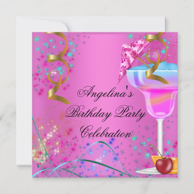 Summer Pink Birthday Party Colorful Cocktail Invitation (Front)