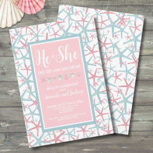 Summer Pink Blue He She Gender Reveal Party Invitation