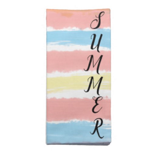 Summer Pink Blue Yellow Watercolor Stripes Cloth Napkin
