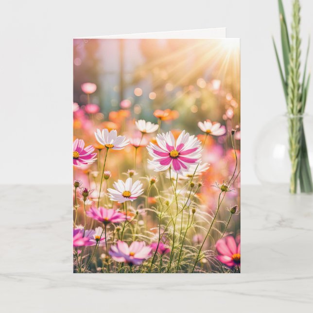 Summer Pink Cosmos Birthday Card (Front)