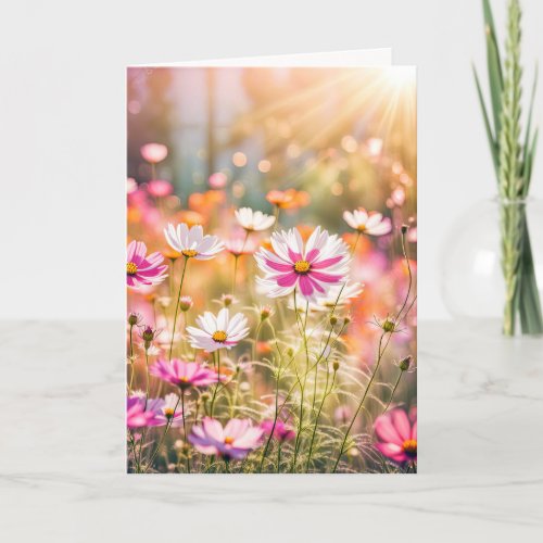 Summer Pink Cosmos Birthday Card