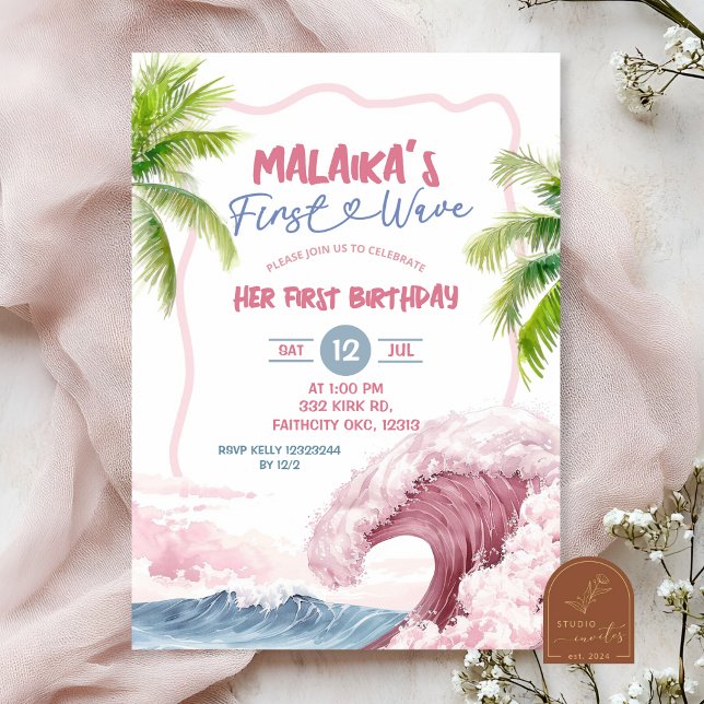 Summer Pink First Birthday Invitation (Creator Uploaded)